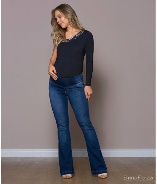 Calça Flare jeans moleton gestante