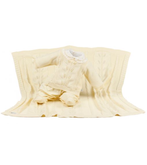 Kit maternidade tricot manta e macacão alicia amarelo