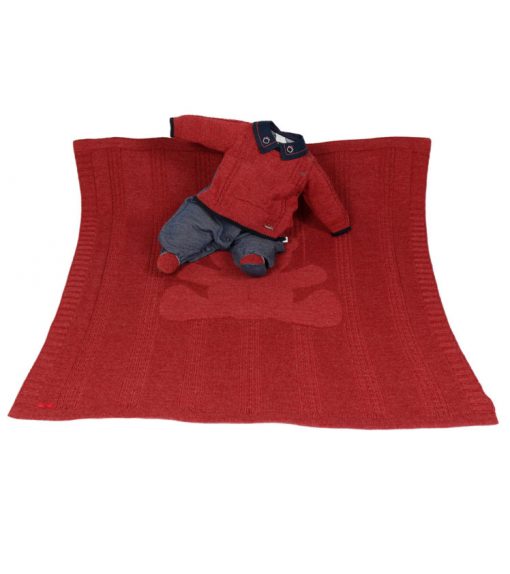 Kit maternidade tricot, manta e macacão menino vermelho
