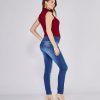 calça jeans gestante skinny elastic power azul lateral