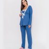 pijama 3 peças com detalhe de cetim azul