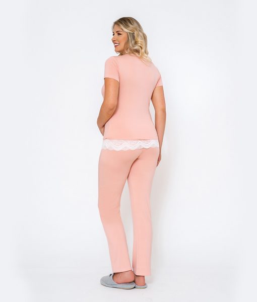 pijama rose com renda na barra costas