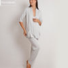 Pijama Maternidade 3 Peças Mescla Claro com Renda Branca